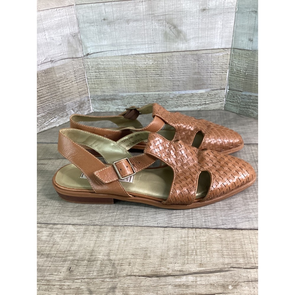 Via Nova Tatyane Brown Woven Leather Slingback Sandals Pointed Toe Flats 9M